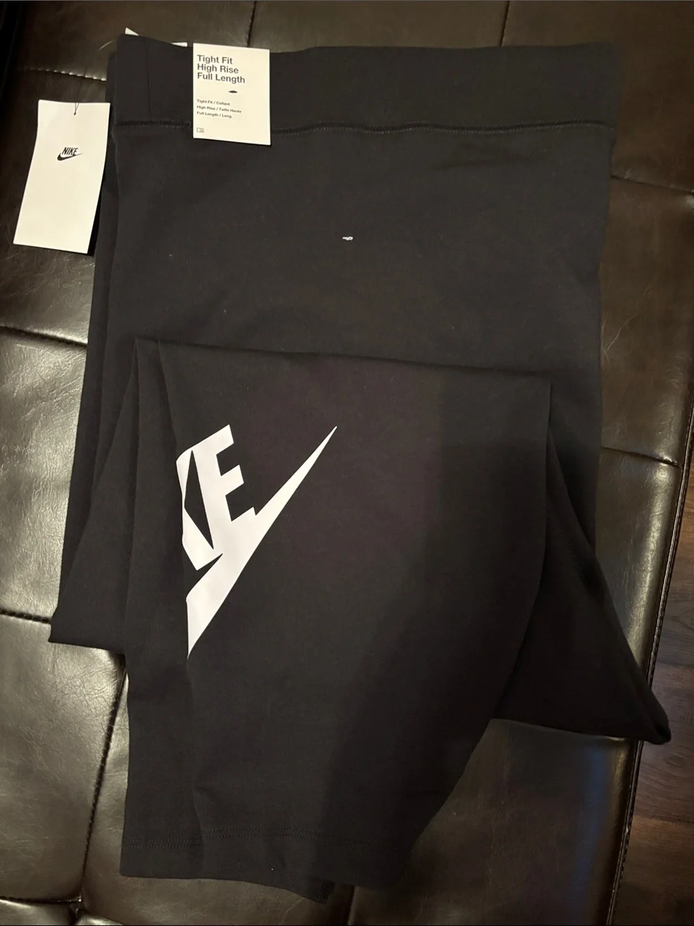 Nike Women Black Leggings with White Swoosh - Picture 1 of 5